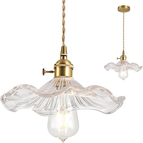 Lampe à suspension en verre vert Douille en laiton doré avec interrupteur, plafonnier suspendu pour îlot de cuisine (1/5)