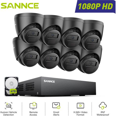SANNCE 1080P Kit de Videovigilancia Exterior,8 Cámaras Turret 2MP  Visión Nocturna Sistema Cámara de Seguridad Acceso Remoto,4TB (1/5)
