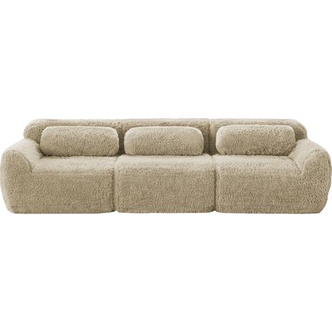 3-Sitzer Tiefsofa, Premium-Plüschstoff, modulare, rutschfester Boden, keine Montage, mit Kissen. Ergonomische Unterstützung, hochelastischer Schaumstoff, geeignet für Wohnzimmer, Hellkhaki (1/5)