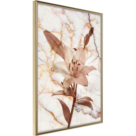 Affiche Murale Encadrée "Lily on Marble Background" 21 x 30 cm Or