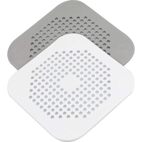 Haarfänger für Dusch- und Badewannenabflüsse (2er-Pack), Silikon-Haarfänger für Dusche, quadratischer Abflussstopfen für Badewanne, Küche und Badezimmer, Grau/Weiß (1/5)