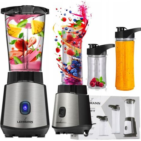 Blender à cocktails 1200 W, 2 bouteilles, mélange, broie la glace, puissant, 10 fonctions en 1
