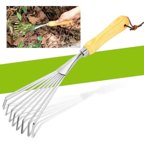Rateau à main en acier inoxydable avec poignée ergonomique, idéal pour le jardinage (1/5)
