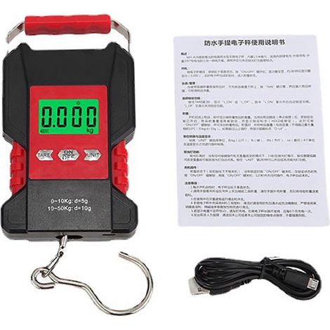 Elektronische Handwaage mit rutschfestem Griff und ABS-Gehäuse. Energiesparende digitale Hängewaage.