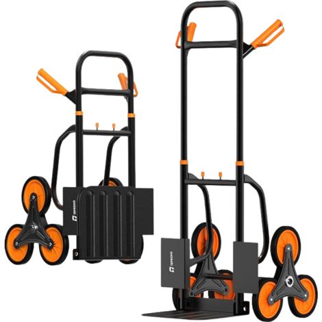 VENTEO Chariot Pliable Monte Escalier Diable de Transport avec Plateforme Antidérapante Diable Pliant à Roues Triples Forte Capacité de Charge et Rangement Optimisé