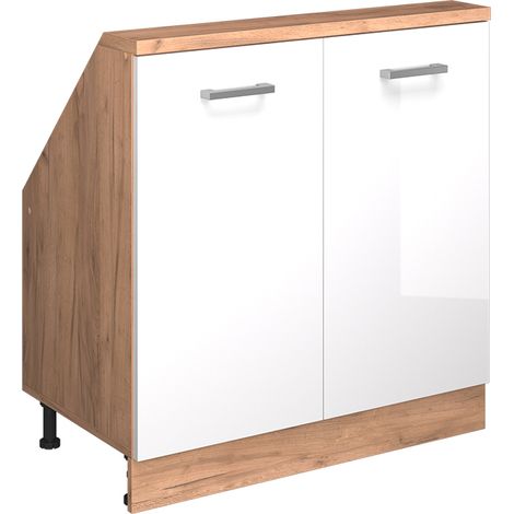 Dachschrägenschrank Rion, Goldkraft Eiche/Weiß Hochglanz, mit 2 Türen, Vicco