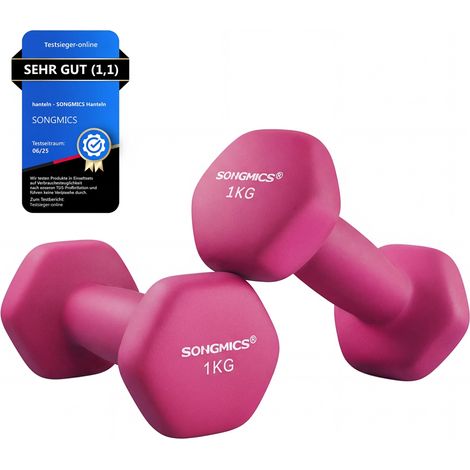 Lot de 2 Haltères,2 x 1 kg,Hexagonaux, pour Salle de Sport, Domicile,Rose (1/5)