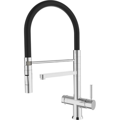 Rubinetto da cucina con Doccetta in gomma Shurity 360 3 vie 3/8” Cromo/Nero (1/3)