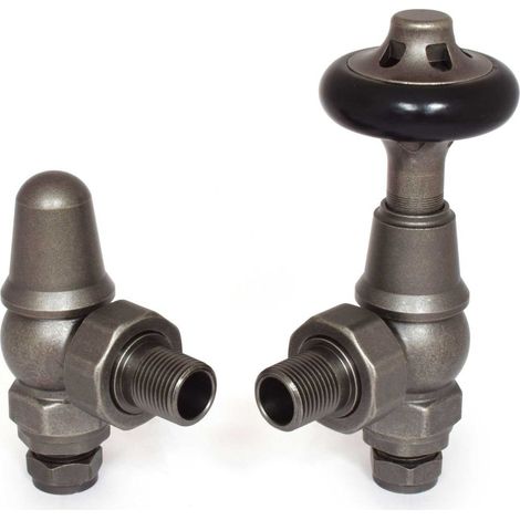 West Admiral Angled Thermostatic Radiator Valve and Lockshield - Pewter (1/5)