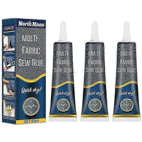 Lot de 3 tubes de 50 ml de colle à coudre multi-tissus à séchage rapide pour la réparation de vêtements. Colle liquide pour la couture. (1/5)