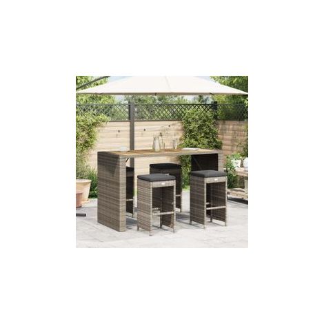 Tabourets de bar de jardin et coussins lot de 4 résine tressée (1/5)