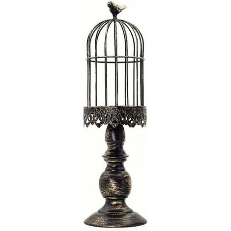 Portacandele vintage in metallo intagliato a forma di gabbia per uccelli con parte superiore a forma di gabbia per uccelli, decorazione in ferro per tavolo, matrimonio, casa (1/4)