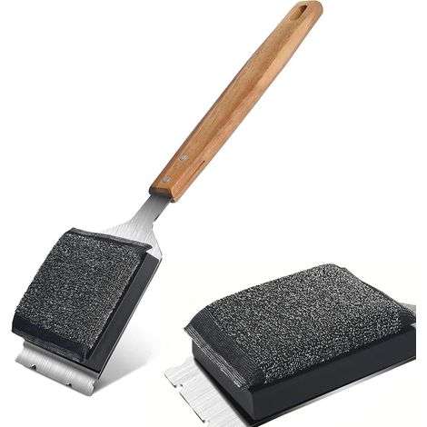Filiyano-Brosse de nettoyage pour barbecue avec tête grattoir en fil d'acier, chiffon de nettoyage, brosse de nettoyage en acier inoxydable à long (1/4)