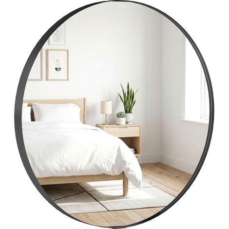 HOMCOM Wall Mirror 61 cm, Wall Mounted Bathroom Mirror, Black