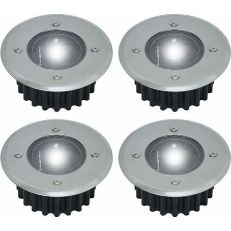 Lampes solaires d'extérieur étanches, lot de 4 lampes solaires de sol, lampes de terrasse à énergie solaire, lampe de sol d'extérieur en acier inoxydable pour jardin, pelouse, paysage, allée (sans int (1/5)