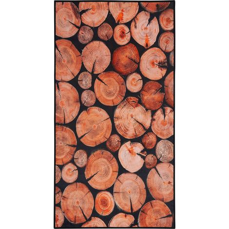 Tappeto a pelo corto marrone trama legno 80 x 150 cm Kardere (1/5)
