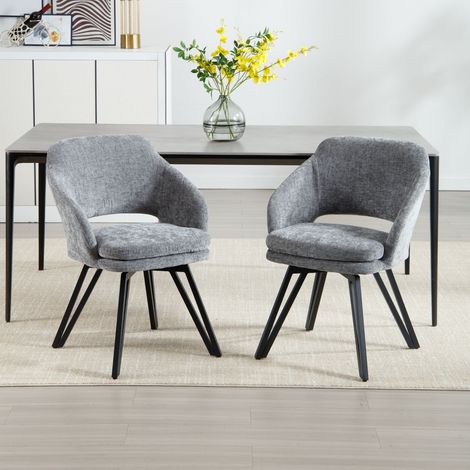Wahson 2er-Set Esszimmerstuhl Metallbeine Chenille, Moderne Bequeme Küchenstühle und 180° Drehung ideal als für Esszimmer Küche oder Wohnzimmer, Grau