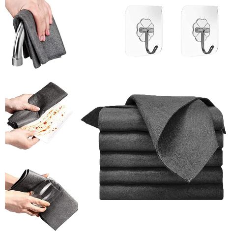 Chiffon Nettoyage Magique Noir – Microfibre Sans Traces, Réutilisable (Lot 5, 30cm) (1/5)