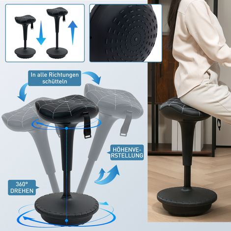 Tabouret de travail pivotant réglable en hauteur de 65,5 à 83,5 cm, inclinaison 120°, design ergonomique noir (1/4)