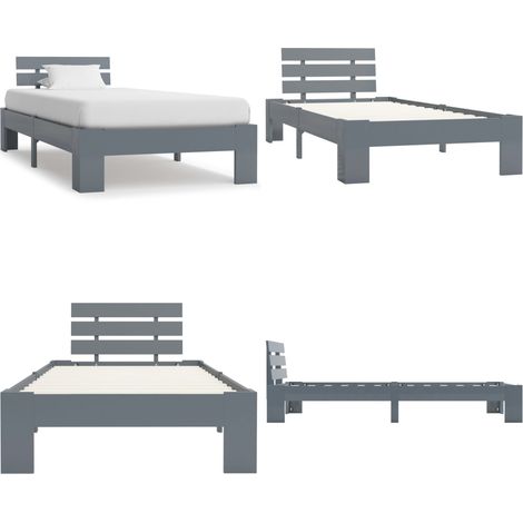 Massivholzbett Grau Kiefer 100x200 cm - Massivholzbette - Holzbettrahmen - Kiefernbett - Grau Bed - Doppelbett Rahmen - Home & Living (1/5)