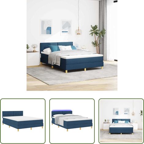 Lits LED - Lit à ressort LED avec matelas avec LED Bleu 160 x 200 cm tissu (1/5)