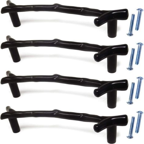 4 Pieces Zinc Alloy Decorative Cabinet Wardrobe Door Drawer Twig Knobs Branch Pull Handles for Furniture (Black) (1/4)