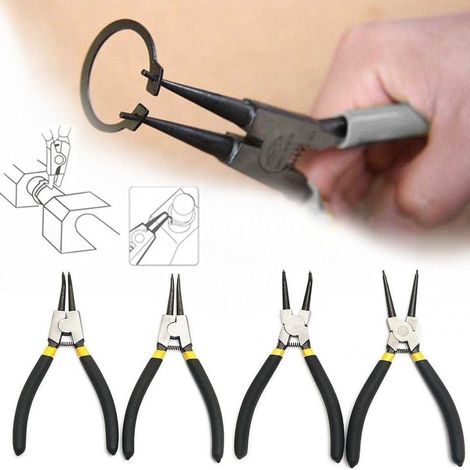 TrAdE Shop Traesio - Set 4 Pinze Per Anelli Elastici Interni Esterni 170mm 7" Dritte Angolo 90° -