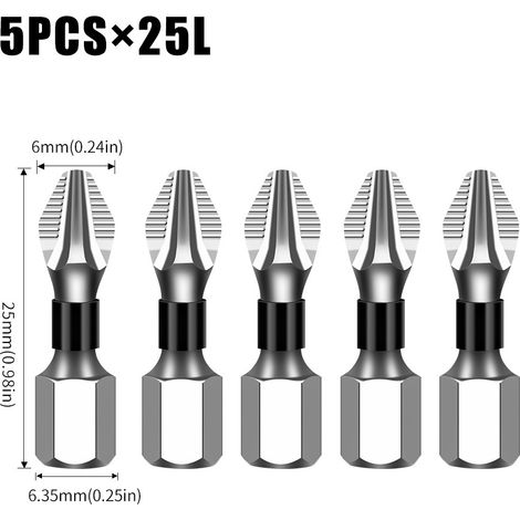 Punta da trapano antiscivolo ad alta durezza K5 - S2 Forte magnetico 5A Nero - Testa a croce antiscivolo - Teste per avvitatori elettrici - Argento, 5 pezzi 25L (1/3)
