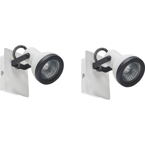 Set di 2 Lampade da parete faretto luce metallo bianco e nero Baro