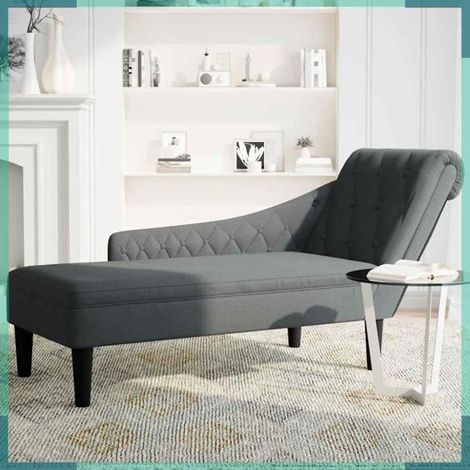 Fauteuil long (chaise longue) - Design à boutons tuftés - Gris foncé - Accoudoir droit - 145 x 56 x 70 cm (1/5)