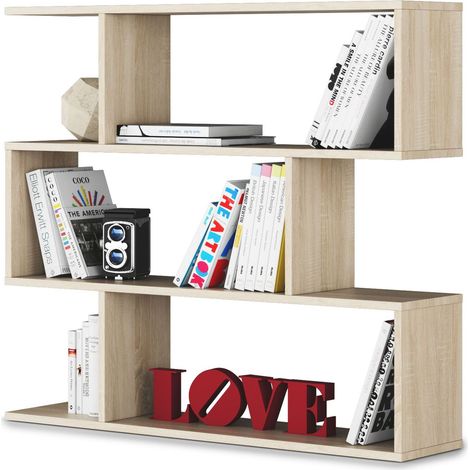 Libreria Da Terra Con Scaffali, Mensole Zig Zag 6 Vani Portaoggetti, Friburgo Con 4 Ripiani Di Design Moderno Per Soggiorno Casa Studio Ufficio Sala Per Libri, Riviste 97 x 110 x 25 cm Rovere (1/3)
