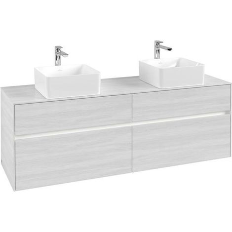 Meuble de rangement VB WTUS Collaro C052B0 1600x548x500mm avec éclairage, 4 tiroirs pour 2 personnes, bois blanc.