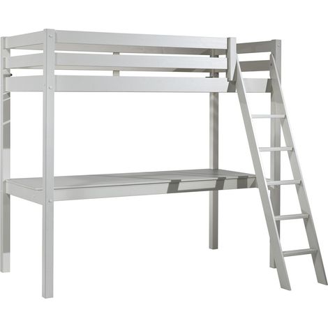 Lit Mezzanine 90x200 Sommier Inclus et Bureau Vipack Pino - Blanc (1/4)