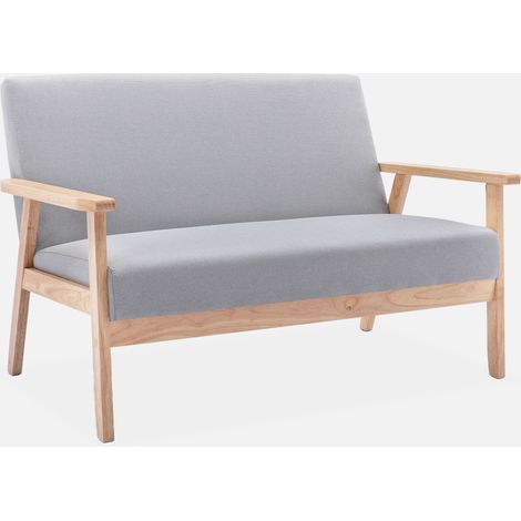 Sofá o banco con tela y patas de madera, 2 plazas