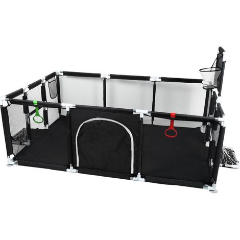 Parc pour bébé avec panier de basket et échelle de football, barrière de sécurité pour bébé, barrière d'entrée et barrière rampante, noir (1/5)
