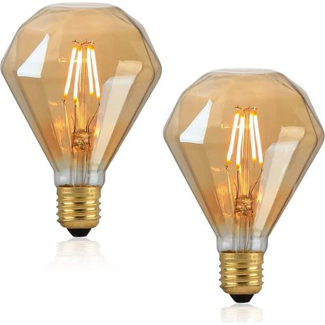 Suspensions d'extérieur vintage en forme de diamant, 2 pièces, ampoule à vis E27, blanc chaud, convient pour la chambre ou Noël