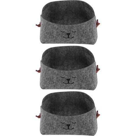 Ensemble de 3 paniers de rangement en feutre, pliables, pour pièces de monnaie, clés, collations, télécommandes, téléphones portables, gris. (1/5)