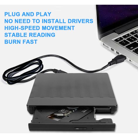 Graveur DVD Externe USB 3.0 Noir avec Connecteur Type-C pour Windows XP, Lecteur Optique PC Accessoire