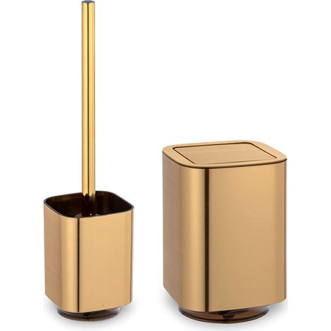 Set accessori bagno con cestino portarifiuti e porta scopino color oro satinato e nero Lumina (1/5)