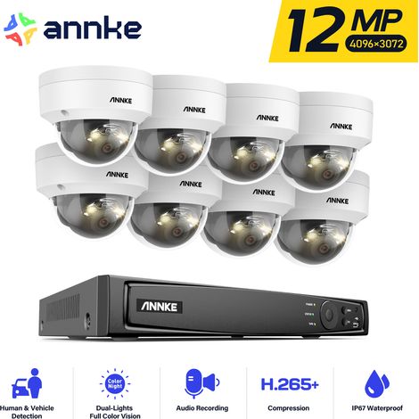ANNKE Kit de vidéosurveillance extérieure 12 MP, 8 caméras extérieures couleur et vision nocturne IR, microphone intégré, détection de personnes/véhicules, vidéosurveillance 24h/7 (1/5)
