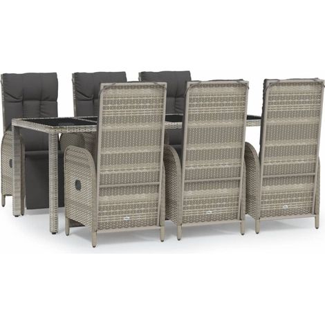 Maison Exclusive - 7-tlg. Garten-Essgruppe mit Kissen Grau Poly R