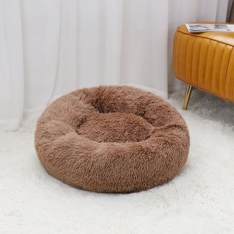 Schlafkorb für Katzen und Hunde, Größe 50 cm, Khaki, langer Plüsch, Hundehütte