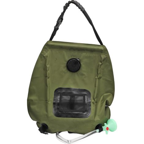 Sac de douche solaire pliable 20L vert, pour camping et randonnée en PVC résistant (1/5)
