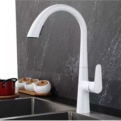 Miscelatore da cucina con doccetta estraibile, rubinetto da cucina in ottone, miscelatore per lavello girevole a 360°, miscelatore regolabile per acqua calda e fredda, acqua per lavello da cucina, bia (1/5)