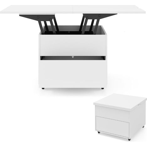 Tavolino allungabile 3 in 1 120 x 60 x 66 cm con cassetto e vano portaoggetti nascosto stile moderno MDF bianco 200018241