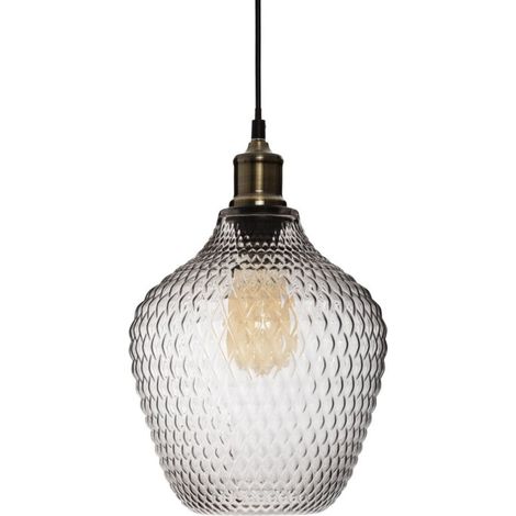 Atmosphera – Lampe suspension verre fumé 25cm gris – Câble 100cm – Douille E27 – Alimentation secteur – Puissance max 40W (1/4)