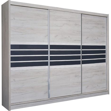 Armario Honolulu 116, Roble gris+ Grafito, 215x250x61cm, Puertas de armario: Correderas, Número de estantes: 8
