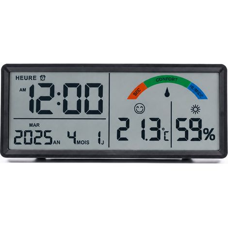 Horloge murale digitale LCD 9554 noir grand écran réveil thermomètre calendrier multifonction rectangulaire pour salon et bureau – Livraison gratuite (1/5)