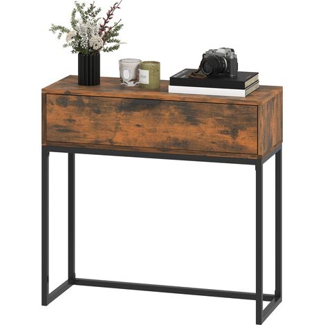Console industrielle avec tiroir, 80x30x76 cm, noire, pour entrée ou salon