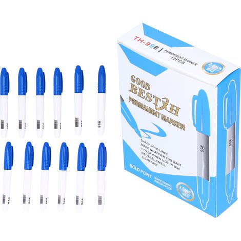 12Pcs Permanent Markers ThickHeaded QuickDrying Plastic Metal Coloring Doodling Marking Pen(Blue ) (1/5)